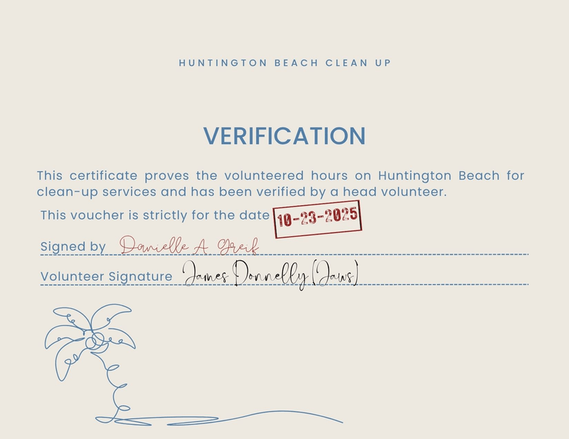 Beach clean-up volunteer certificate, back