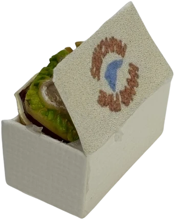 Scale model meal box, side view
