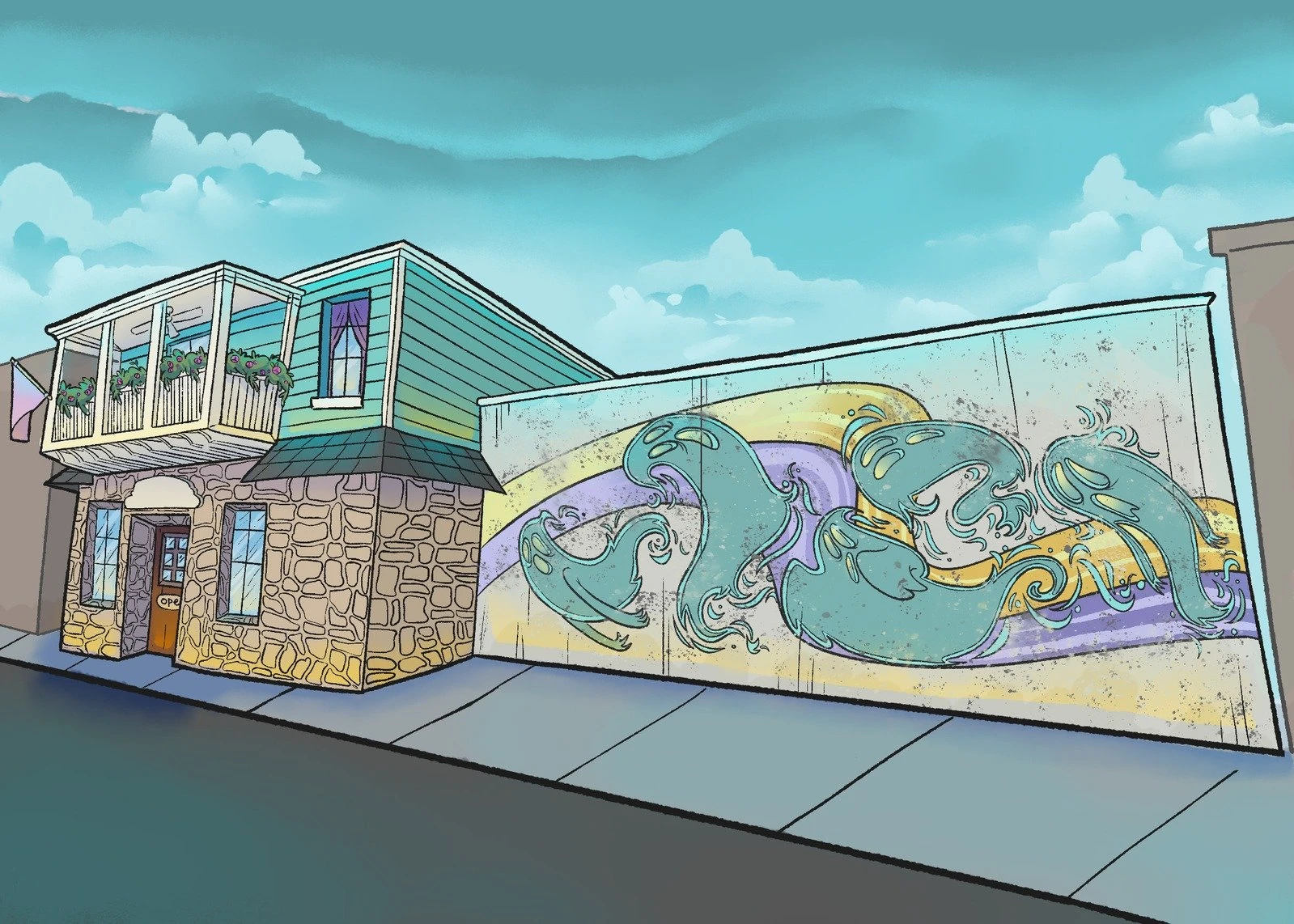 Exterior illustration of Annie's Ghostly Oddities: a historic St. Augustine storefront on George Street
