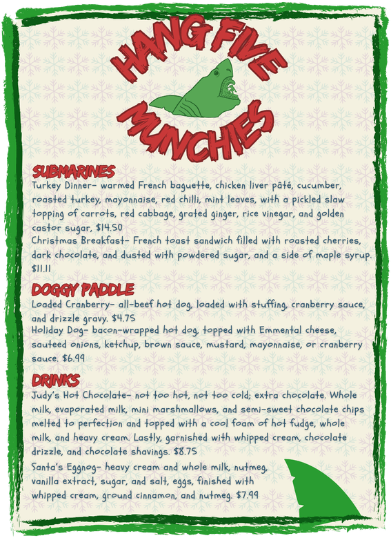 Hang Five Munchies Christmas seasonal menu