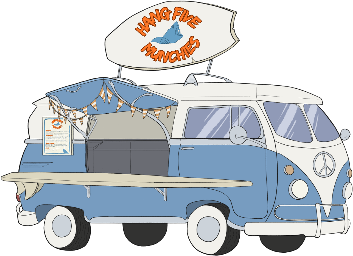 Hang Five Munchies Volkswagen bus food truck, exterior view