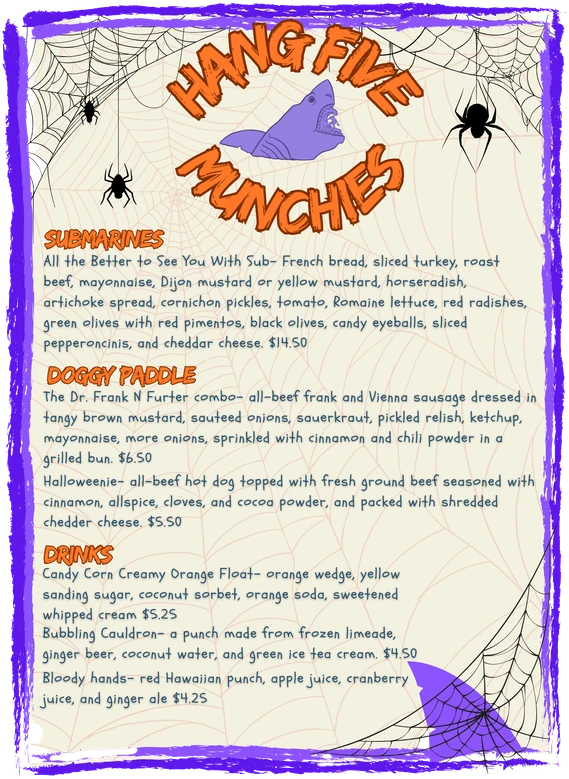 Hang Five Munchies Halloween seasonal menu