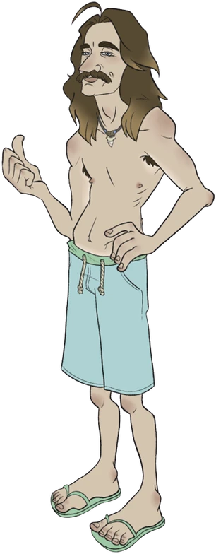 Jim "Jaws" Donnelly character concept, shirtless with jammers