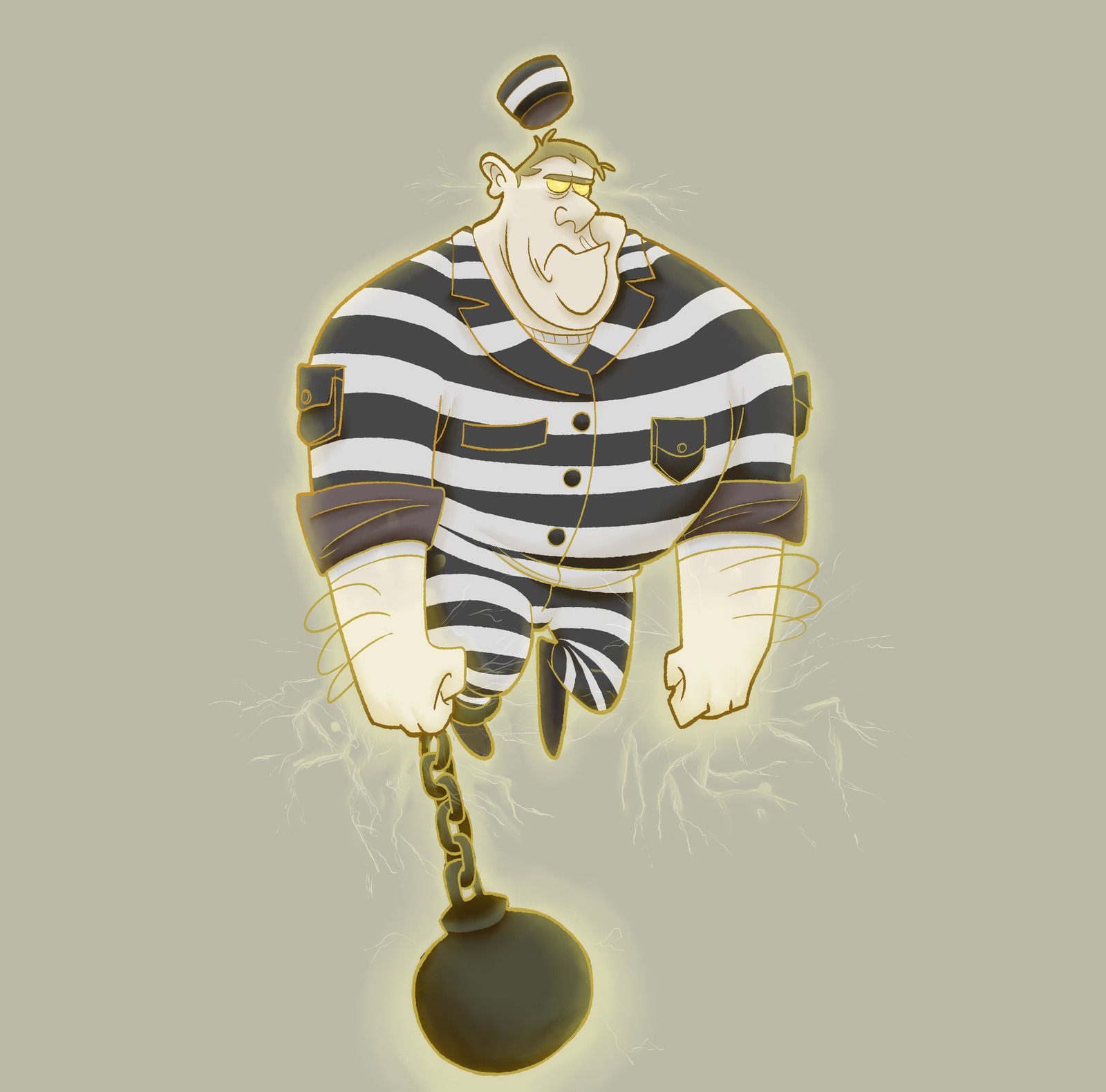 Pencil illustration of Petite Pete, a hulking ghost struck by lightning at the Old St. Augustine Jail