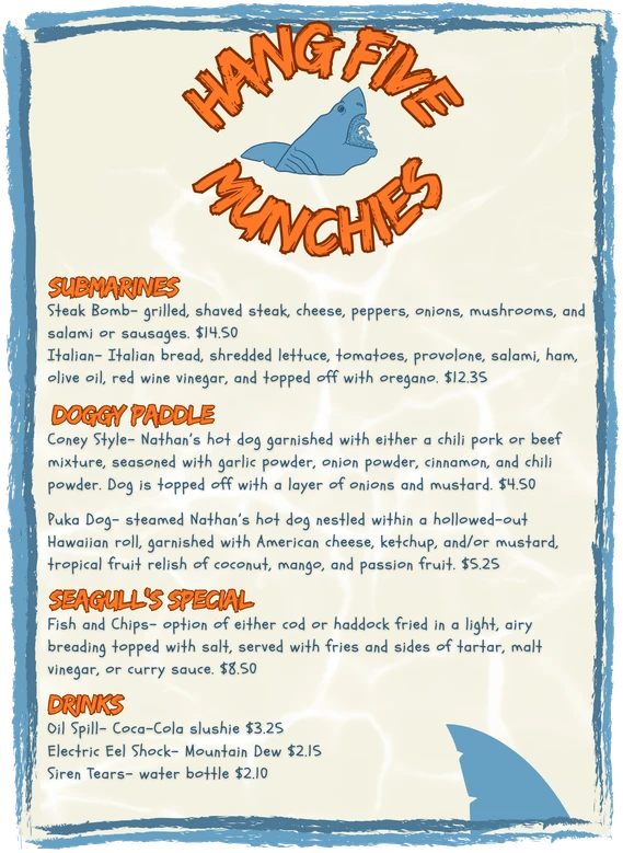 Hang Five Munchies regular menu